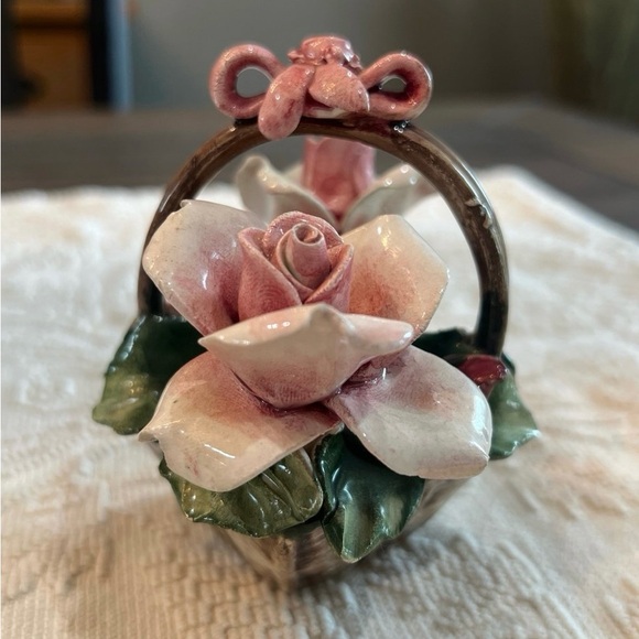 Vintage Capodimonte Italian Porcelain Flowers In Basket - Picture 3 of 12